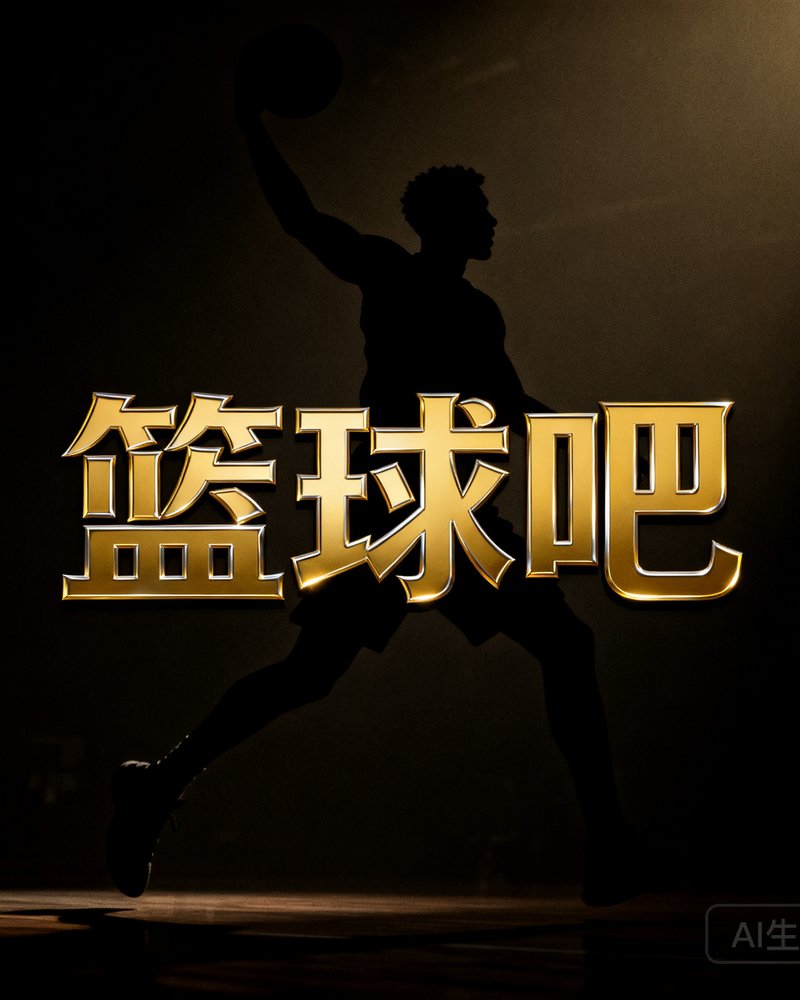 篮球吧杂志风格封面设计，深色背景上印有球员剪影与金色标题文字，凸显专业体育媒体的质感
